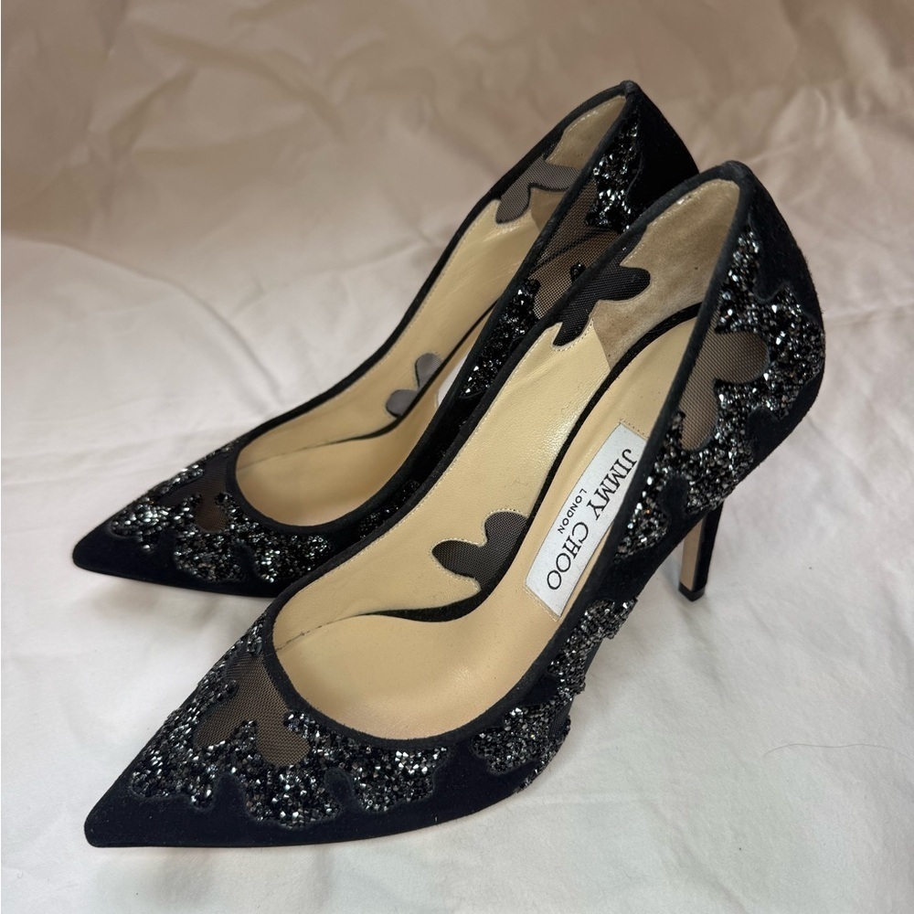 Jimmy Choo Black Glitter Heels - Picture 4 of 7